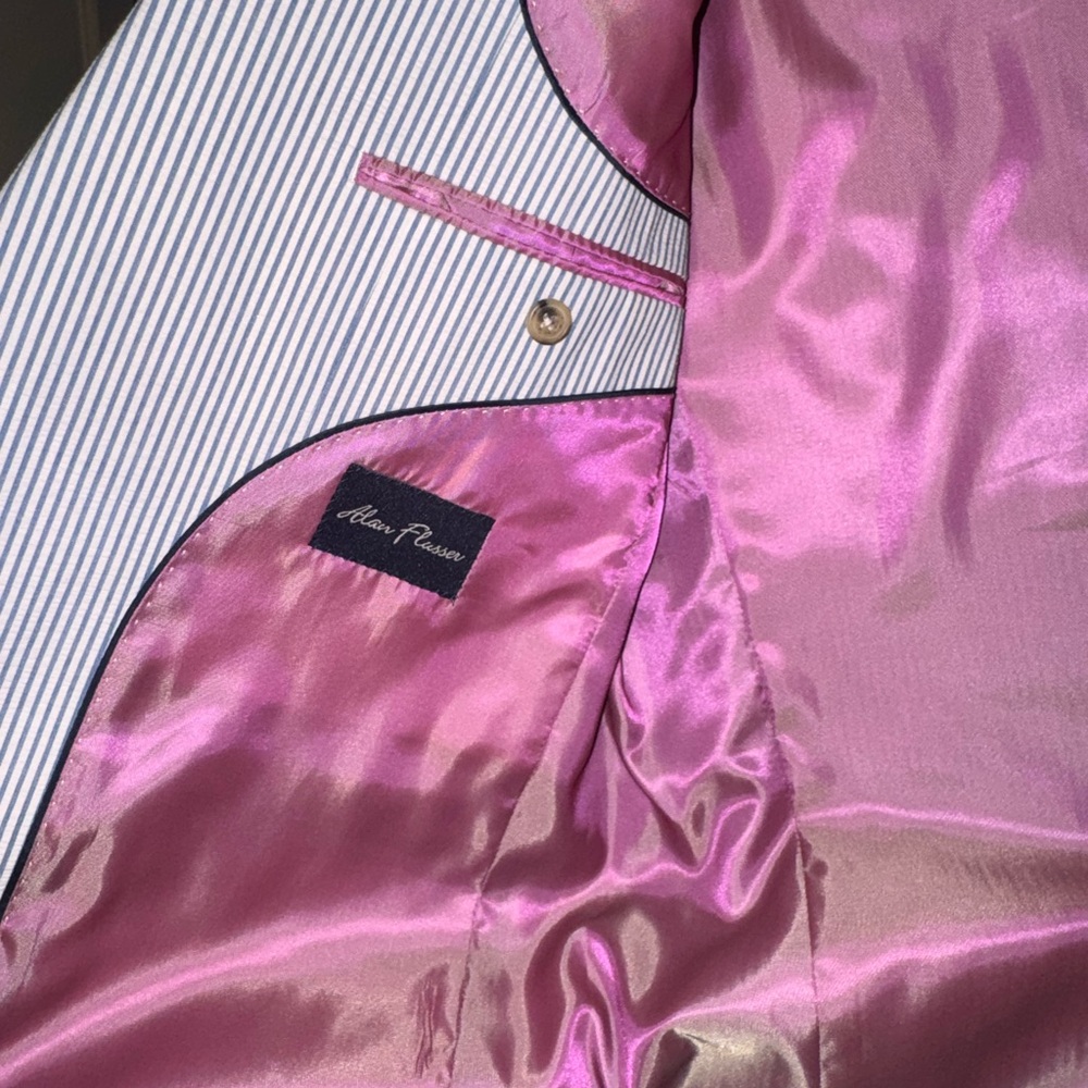 ALAN FLUSSER Seersucker Jacket, 42L, Blue/White, 2 buttons, Cotton - Picture 2 of 2